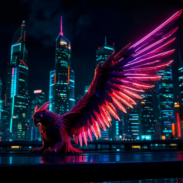 Urban Fantasy Neon Wings of Imagination in a Futuristic Cityscape