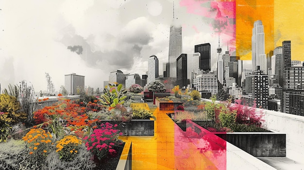 Urban Garden amp City Skyline Art Collage