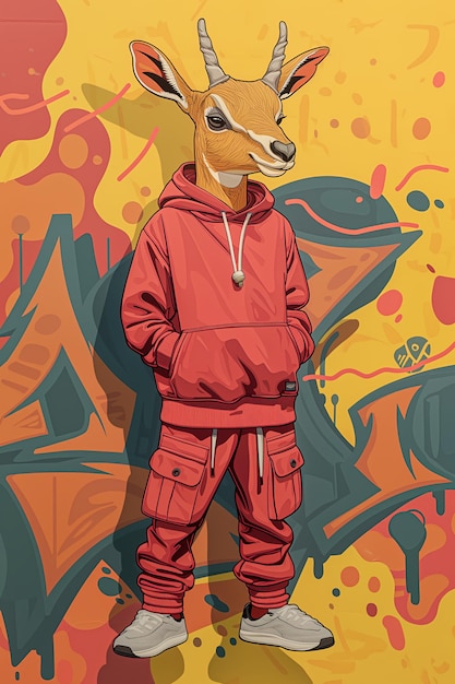 Urban Gazelle in Red Hoodie and Cargo Pants