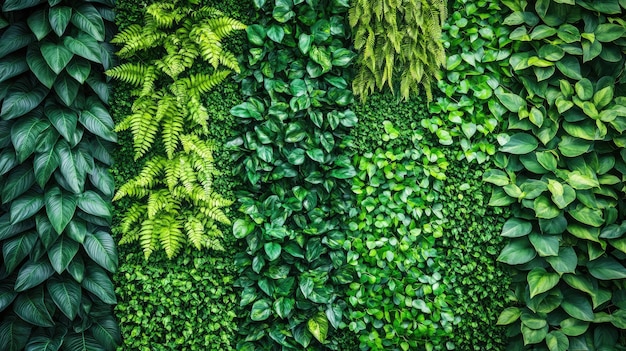 Urban green wall covered with various plant species building exterior bright afternoon