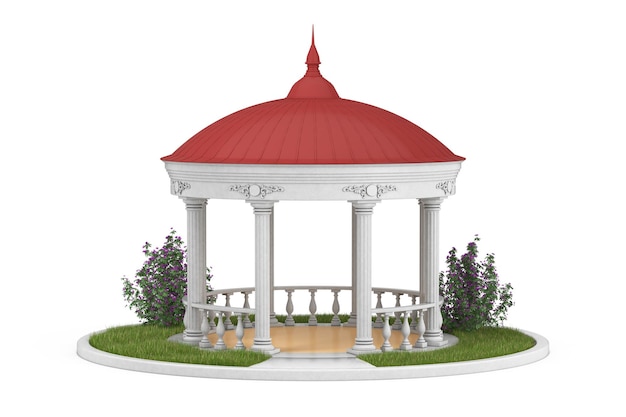 Urban Infrastructure Garden or Park Circle Gazebo with Greek Columns and Green Roof or Pergola 3d Rendering