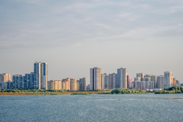 Urban landscape on river bank