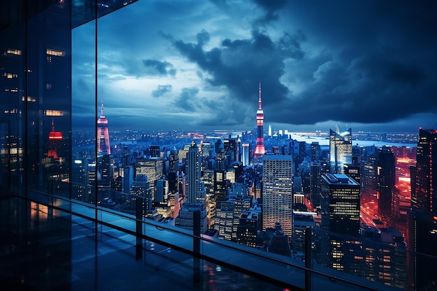 Urban Landscape of Tokyo City with View of Skyscrapers at Night