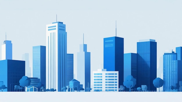 Urban landscape with modern buildings skyscrapers Simple minimal geometric flat style with blue co