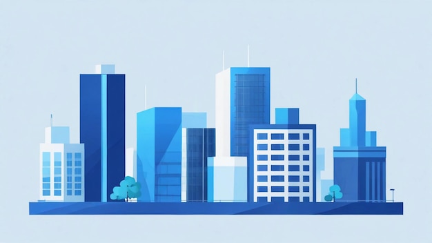 Urban landscape with modern buildings skyscrapers Simple minimal geometric flat style with blue co