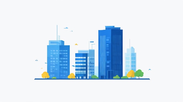 Urban landscape with modern buildings skyscrapers Simple minimal geometric flat style with blue co