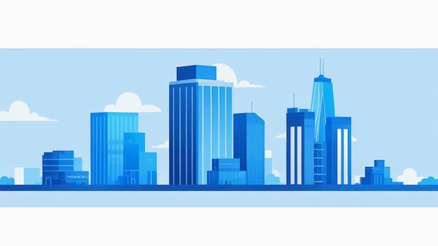 Urban landscape with modern buildings skyscrapers Simple minimal geometric flat style with blue co