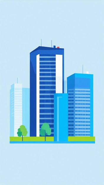 Urban landscape with modern buildings skyscrapers Simple minimal geometric flat style with blue co