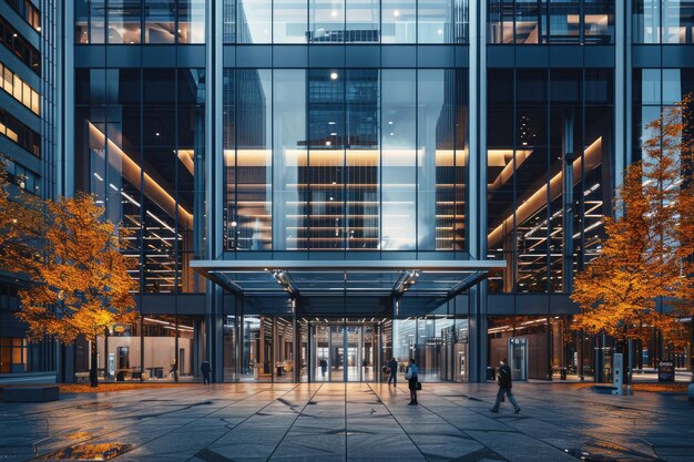 Photo urban landscape with reflective skyscraper office buildings