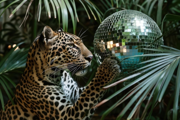 An Urban Leopard Dazzles with a Mirror Ball at a Jungle