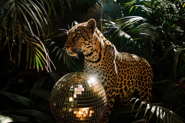 An Urban Leopard Dazzles with a Mirror Ball at a Jungle