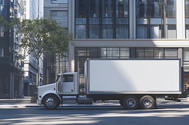 Photo urban logistics modern truck navigating city streets