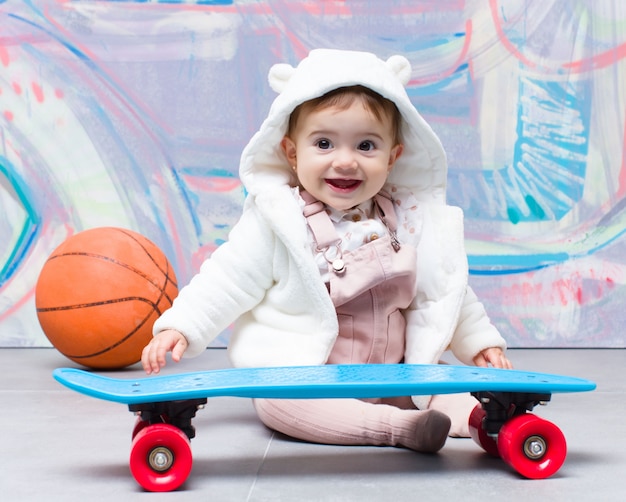 Urban look baby with skate board