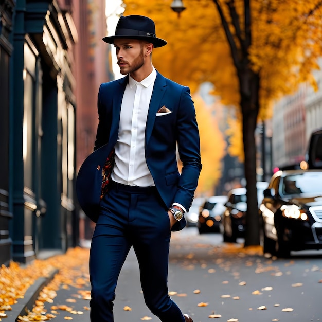 Photo urban mens fashion with black bowler and suit