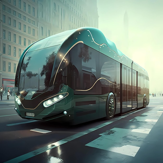 Urban mobility, ultramodern bus in the city. Coach AI generative design