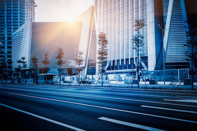 Urban modern buildings and roads, platforms