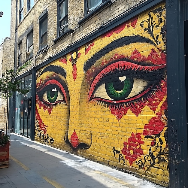 Urban Mural of a Womans Eye on a Brick Wall in London