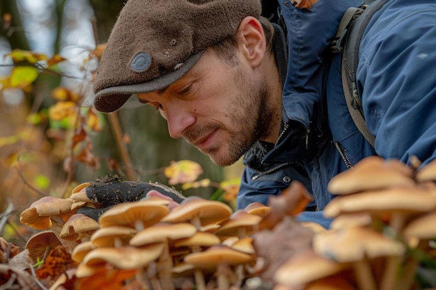 Urban mushroom foraging a forager identifying edible species in city parks