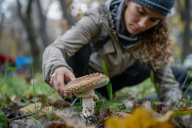 Urban mushroom foraging a forager identifying edible species in city parks