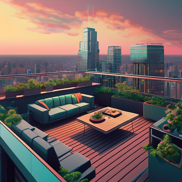 Photo urban oasis designing the perfect rooftop retreat