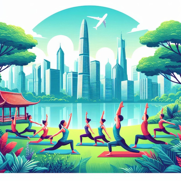 Urban Outdoor Yoga Session Dynamic Vector Artwork