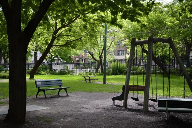 Urban Park with Swings Slides Picnic Areas Playful Oasis