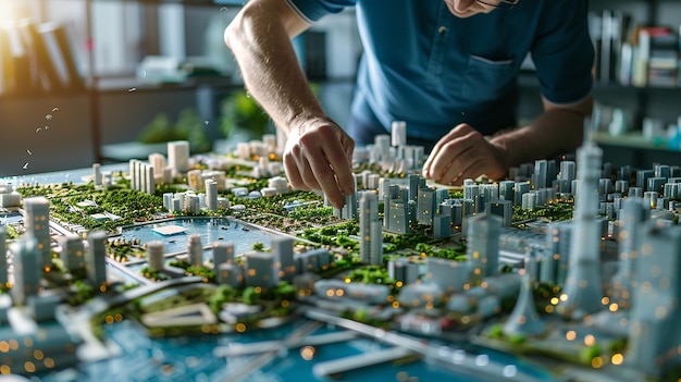 Photo urban planner designing smart cities blueprint