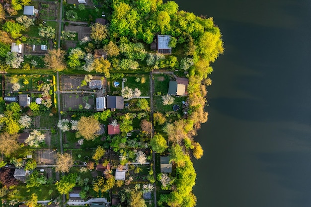 Urban Plot Gardens at Spring City Landscape in Tarnow Poland Drone View