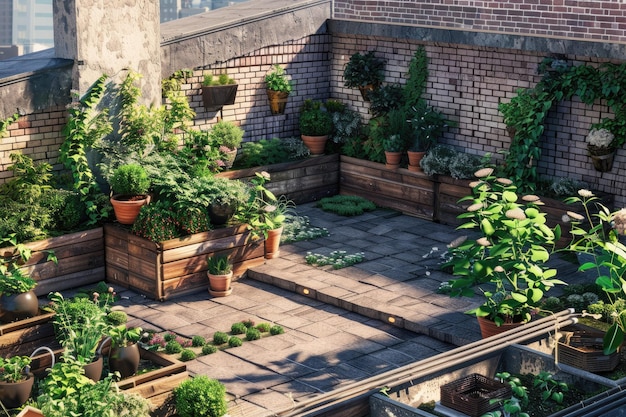 Urban Rooftop Garden Abundant with Greenery