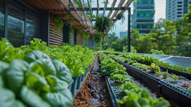 Urban Rooftop Garden With Rows Of Fresh Plants Sustainable Agriculture In The City AI Generated