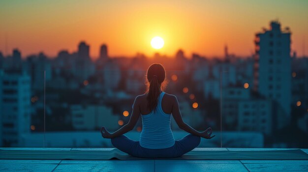 Urban Rooftop Meditation at Sunset