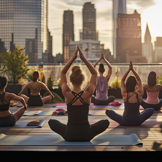 Photo urban rooftop yoga ai generative