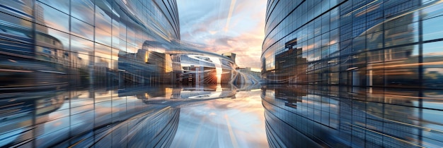 Photo urban skyline reflection in glass buildings a stunning view of a modern cityscape with glass