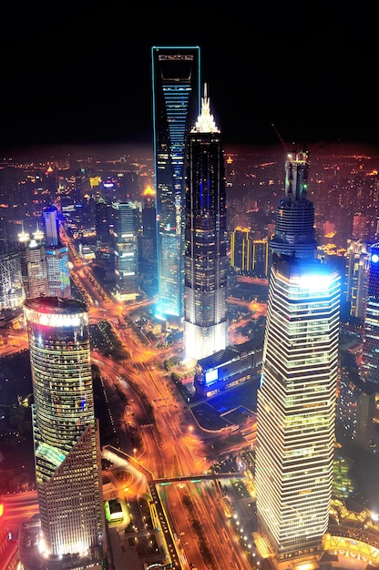 Urban skyscrapers in Shanghai at night