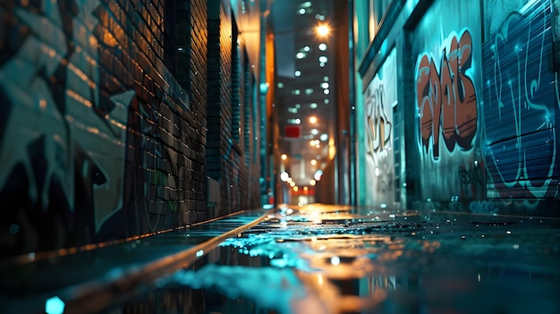 Urban street art room interior with animated graffiti and murals VR concept neon glow