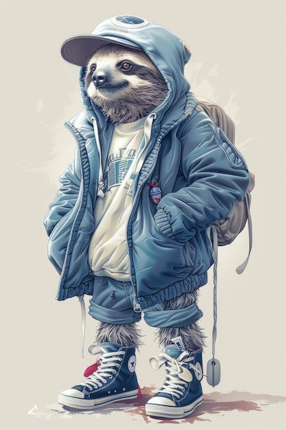 Urban streetwear tshirt design of a sloth wearing a hoodie shorts all star boots and a baseball cap ar 23 stylize 250 Job ID 70c0096a2a7b4a18a7d96b5d7ababa16