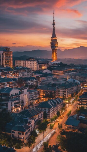 Urban Tower Architectural Landscape and City Skyline