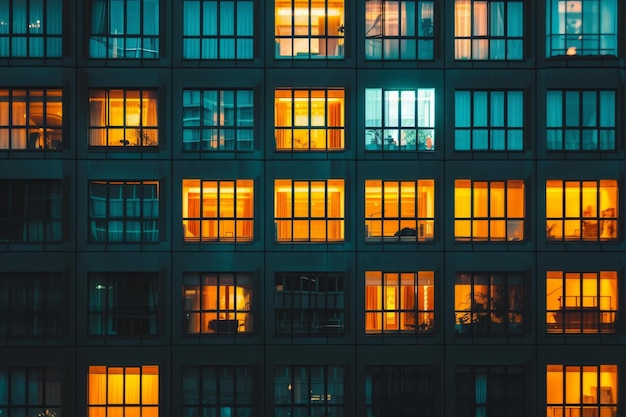 Photo urban twilight glowing apartment windows