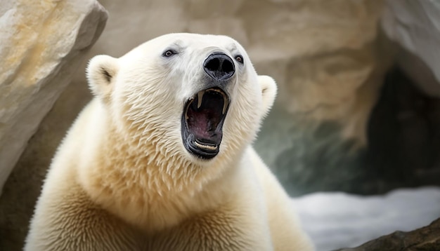 Ursus maritimus in the snow. Portrait of a polar bear on a snow background Polar bear close-up.