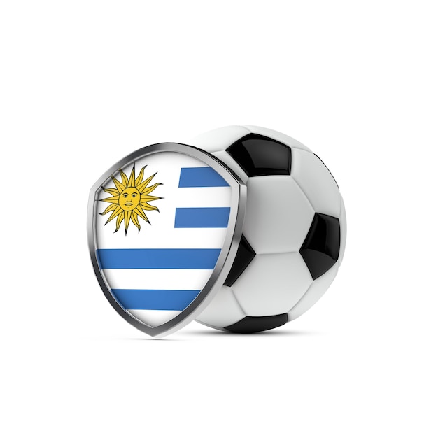 Uruguay national flag shield with a soccer ball 3D Rendering