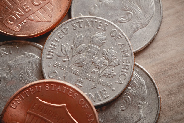 US dollar coins in closeup photography