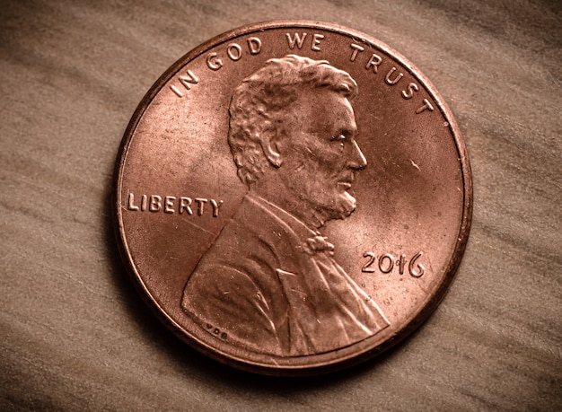 US dollar penny in macro photography showing the back side