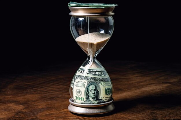 US dollars in an hourglass The concept of business loss of money