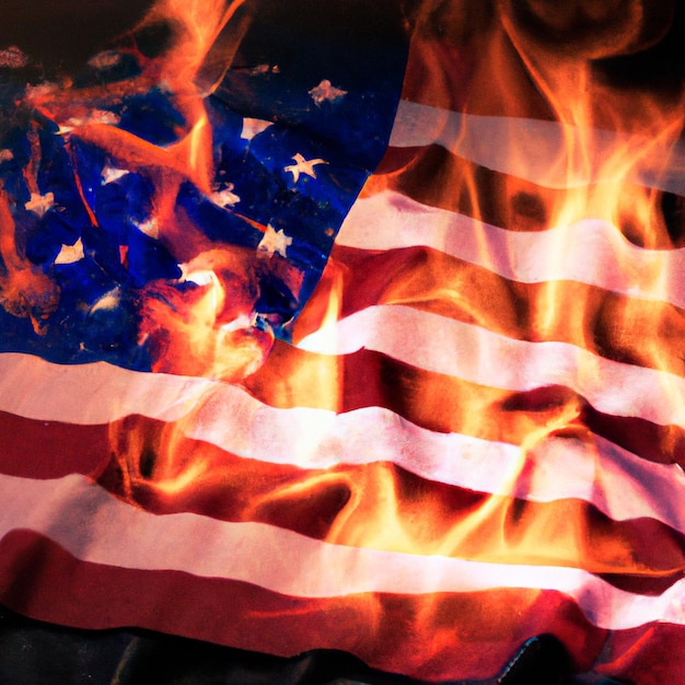 the US flag is burning