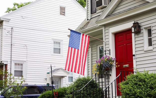 The US flag a symbol of patriotism and freedom waves proudly against a blue sky embodying the spi