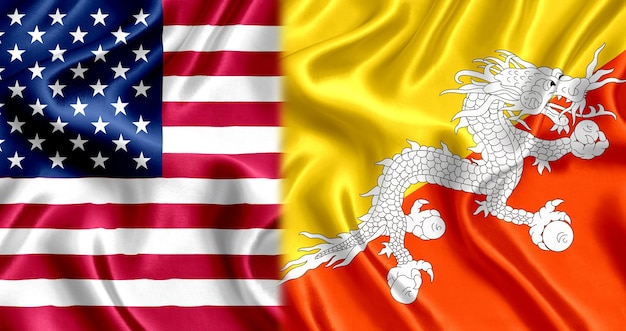 USA and Bhutan flag silk