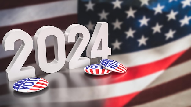 The Usa flag and 2024 for vote concept 3d rendering