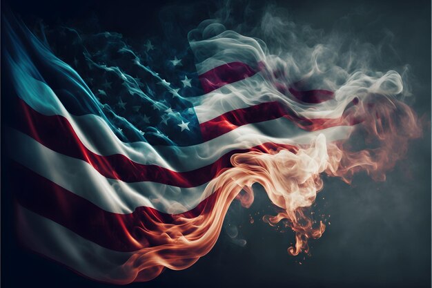 usa flag on fire