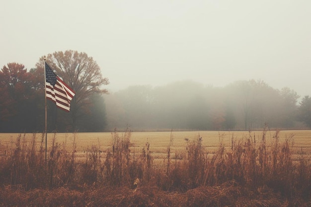 Photo usa flag on a foggy field fourth of july american independence day american pride