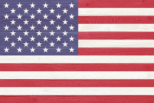 USA flag painted on old wood plank background